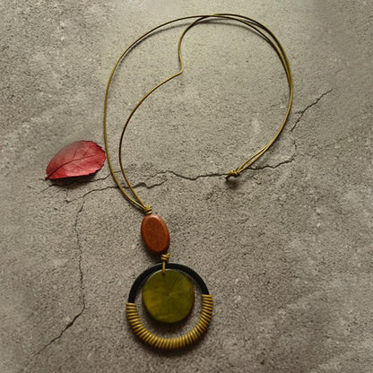 Retro Circle Wodden Pendant Necklace