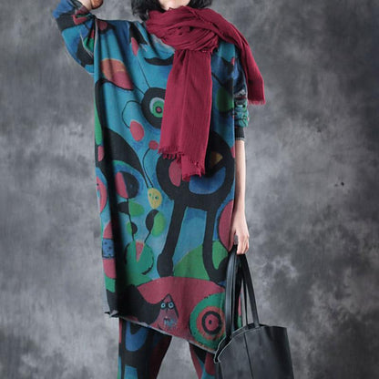 Retro Colored Prints Comfortable Knit Shirt