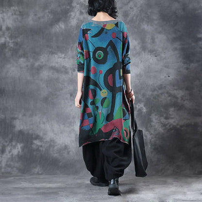 Retro Colored Prints Comfortable Knit Shirt
