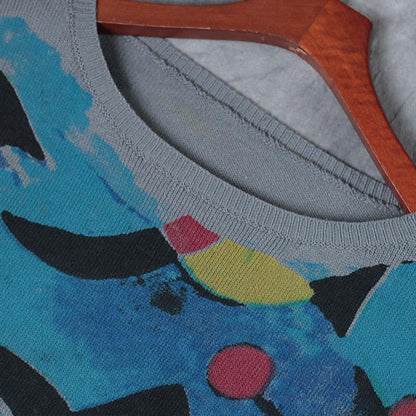 Retro Colored Prints Comfortable Knit Shirt