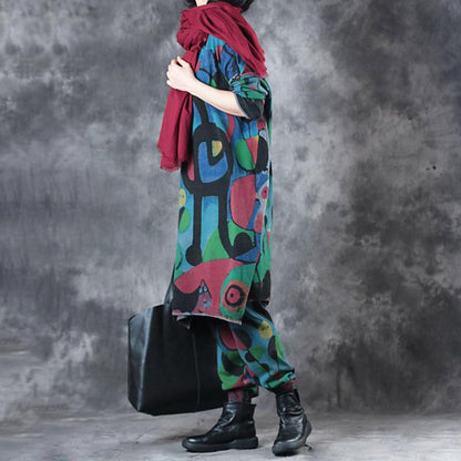 Retro Colored Prints Comfortable Knit Shirt