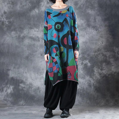 Retro Colored Prints Comfortable Knit Shirt