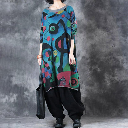 Retro Colored Prints Comfortable Knit Shirt