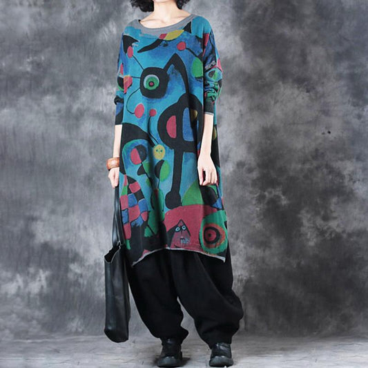 Retro Colored Prints Comfortable Knit Shirt