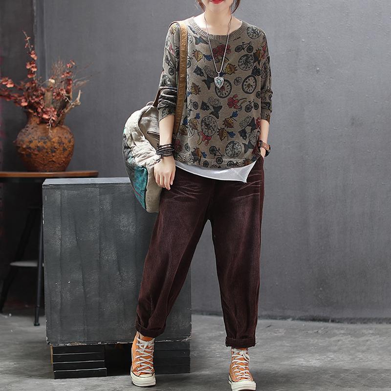 Retro Corduroy Elastic Waist Harem Pants