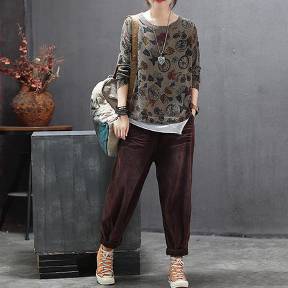 Retro Corduroy Elastic Waist Harem Pants