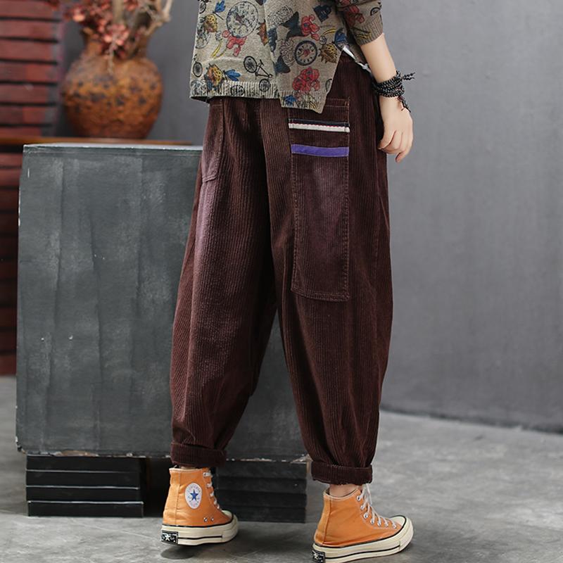 Retro Corduroy Elastic Waist Harem Pants