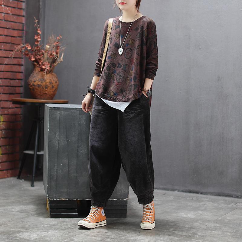 Retro Corduroy Elastic Waist Harem Pants