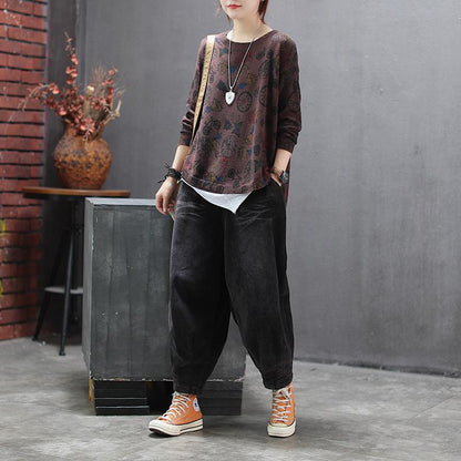 Retro Corduroy Elastic Waist Harem Pants