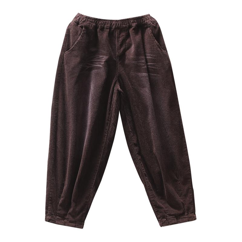 Retro Corduroy Elastic Waist Harem Pants