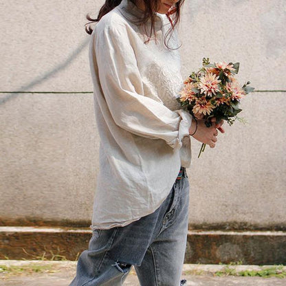 Retro Cotton Embroidered Women Loose Shirt