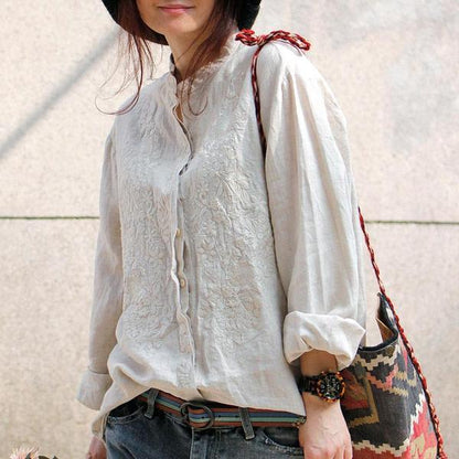 Retro Cotton Embroidered Women Loose Shirt