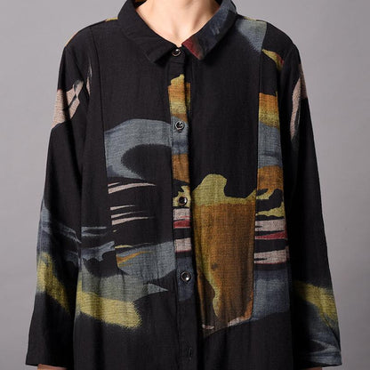 Retro Cotton Long Cardigan Printed Long Coat