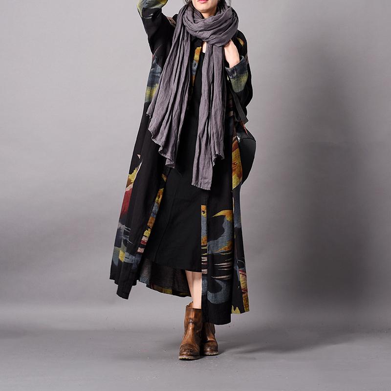 Retro Cotton Long Cardigan Printed Long Coat