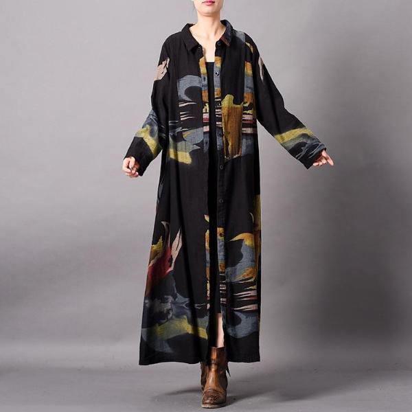 Retro Cotton Long Cardigan Printed Long Coat