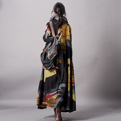 Retro Cotton Long Cardigan Printed Long Coat