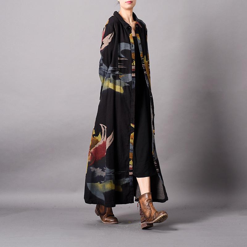 Retro Cotton Long Cardigan Printed Long Coat