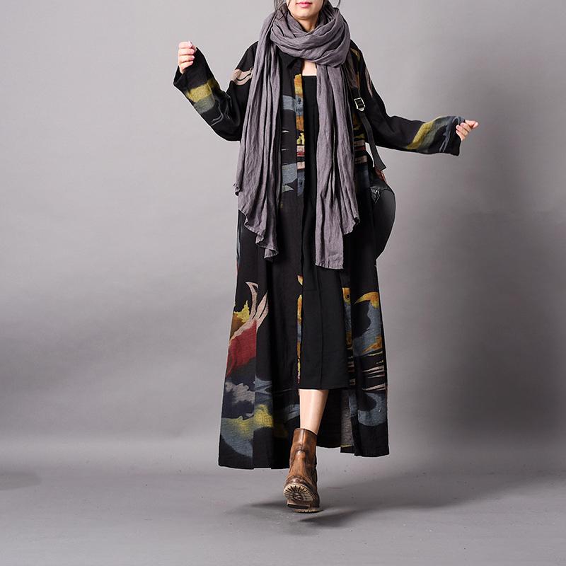 Retro Cotton Long Cardigan Printed Long Coat