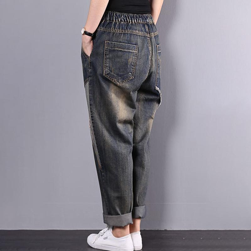 Retro Embroidery Patchwork Women Jeans Plus Size