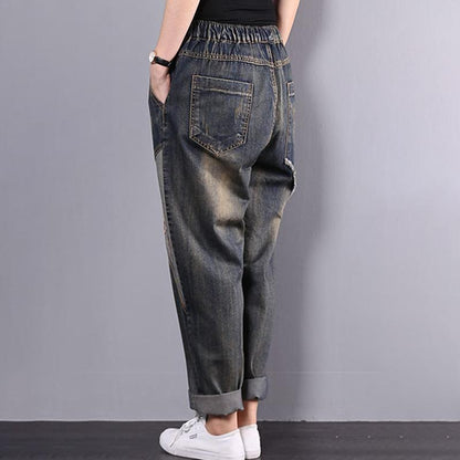 Retro Embroidery Patchwork Women Jeans Plus Size