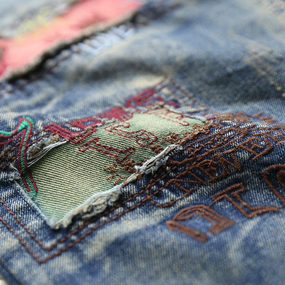 Retro Embroidery Patchwork Women Jeans Plus Size