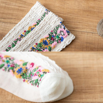 Retro Floral Jacquard Socks - 5 Pairs