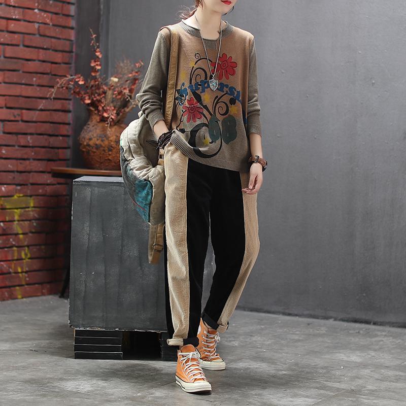 Retro Flower Printed Loose Knitting Shirt