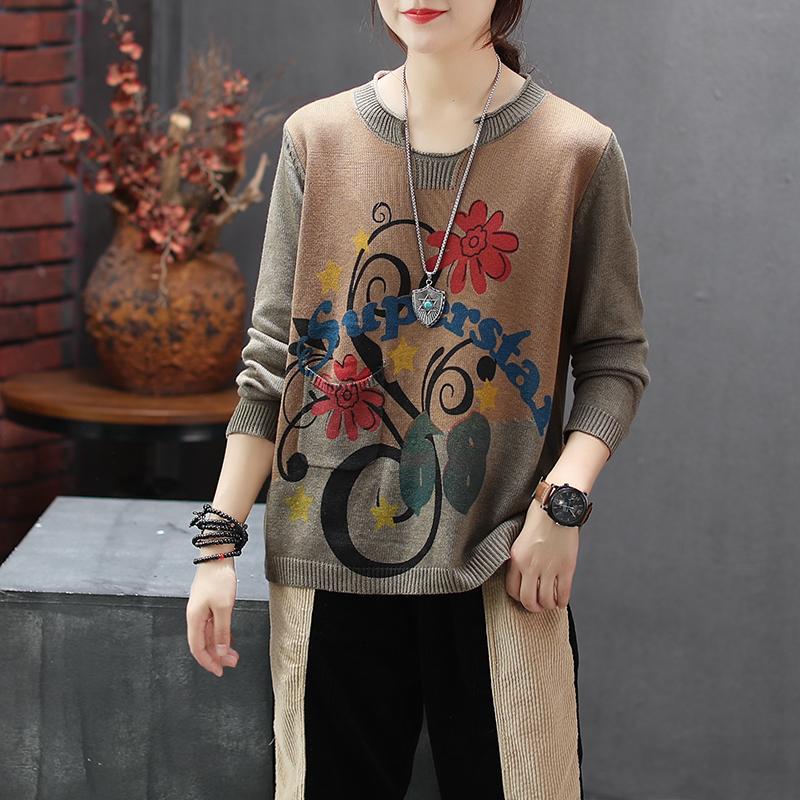 Retro Flower Printed Loose Knitting Shirt