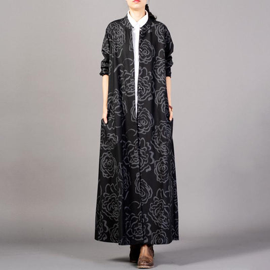 Retro Flower Stretch Cotton Drape Coat