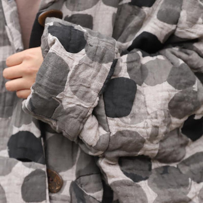 Plus Size - Retro Ink Dot Loose Hooded Overcoat