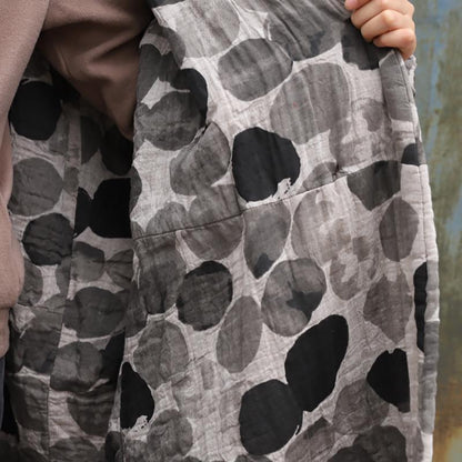 Plus Size - Retro Ink Dot Loose Hooded Overcoat