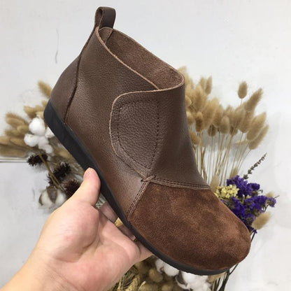 Retro Leather Spliced Women's Low Boots