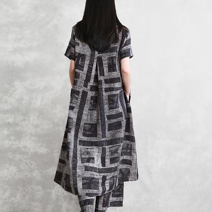 Retro Linen Loose Irregular Hem Top And Wide Leg Pants