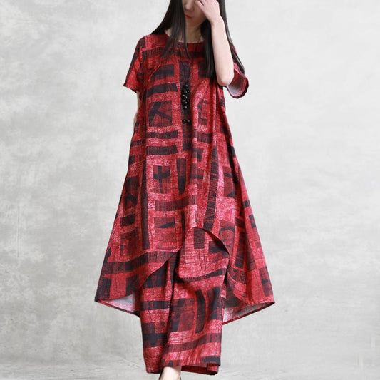 Retro Linen Loose Irregular Hem Top And Wide Leg Pants