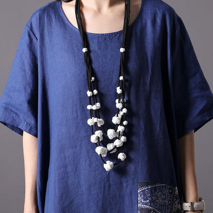 Retro Linen Spliced Short Sleeve Dress