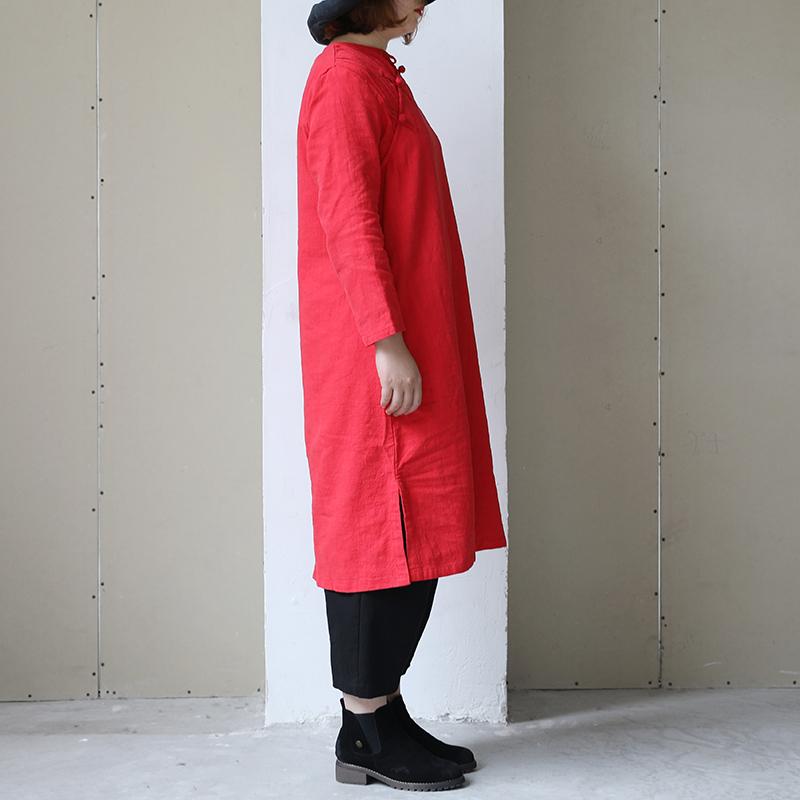 Retro Long Sleeve Women Pleated Side Slit Dress