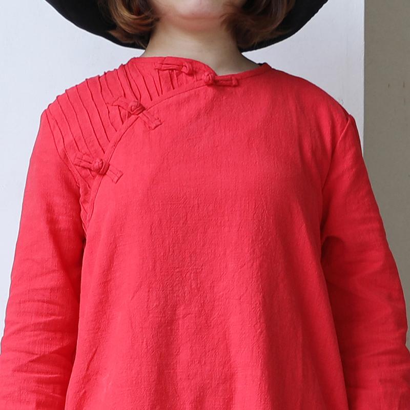 Retro Long Sleeve Women Pleated Side Slit Dress