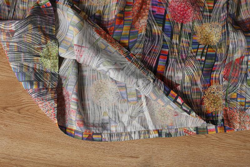 Retro Multicolor Stand Collar Autumn Long Dress