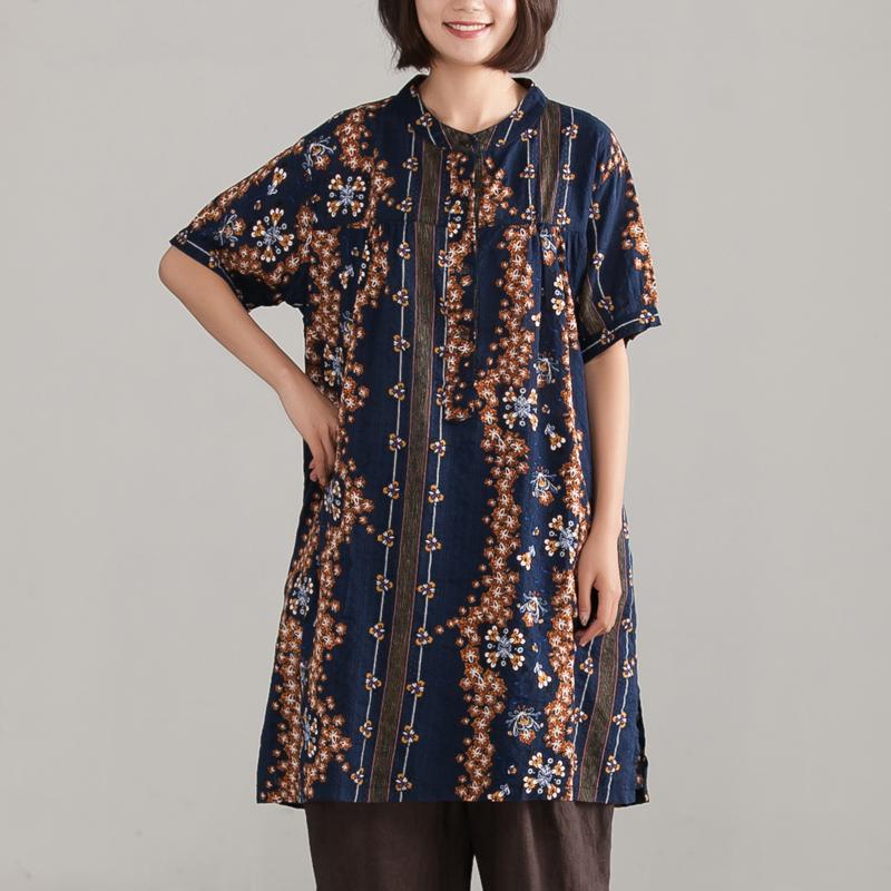 Retro Navy Blue Women Ethnic Cotton Top