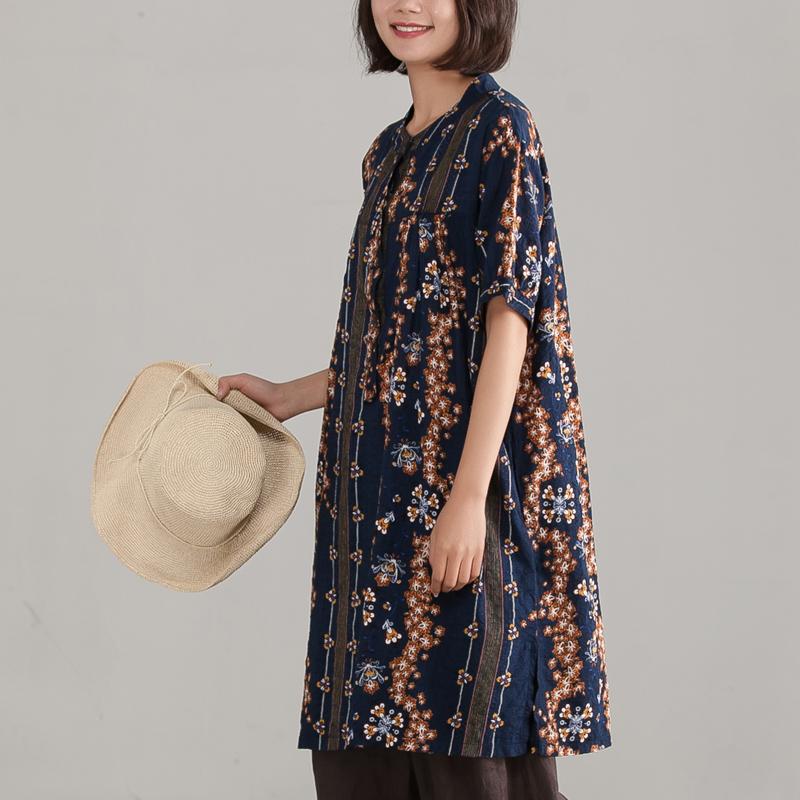 Retro Navy Blue Women Ethnic Cotton Top