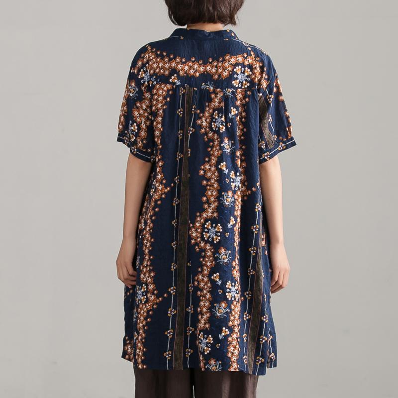 Retro Navy Blue Women Ethnic Cotton Top