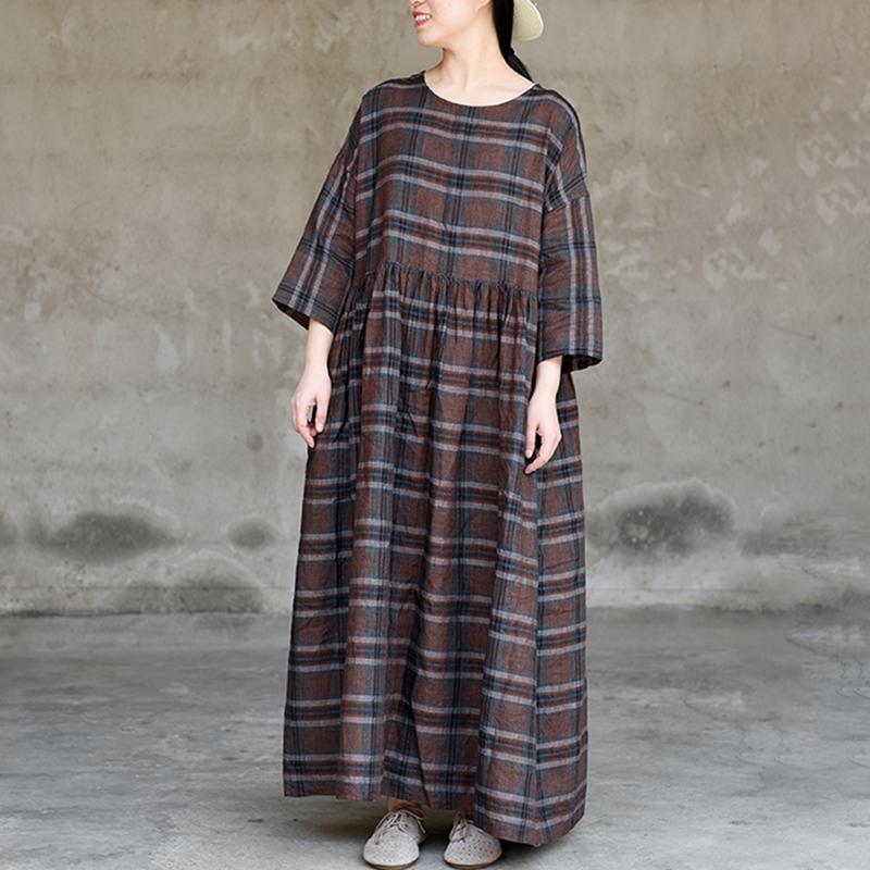 Retro Plaid Simple Spliced Loose Dress