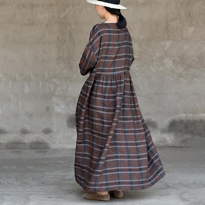 Retro Plaid Simple Spliced Loose Dress