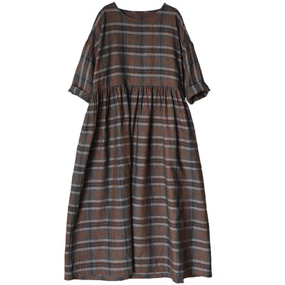 Retro Plaid Simple Spliced Loose Dress
