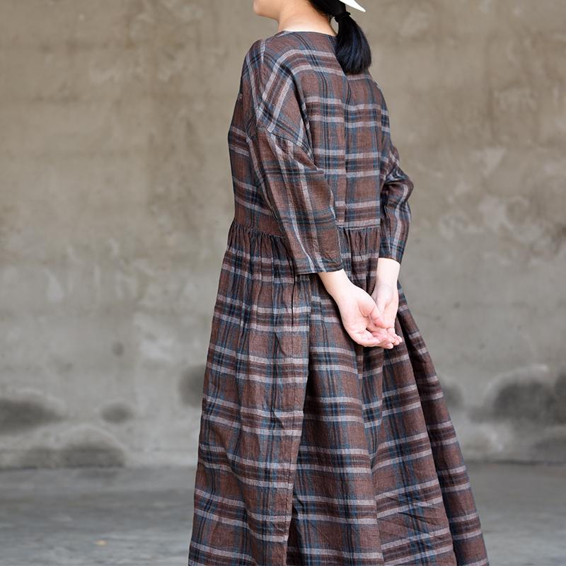 Retro Plaid Simple Spliced Loose Dress