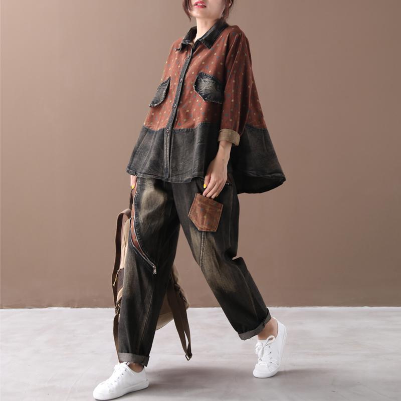 Retro Polka Dot Stitching Casual Suit