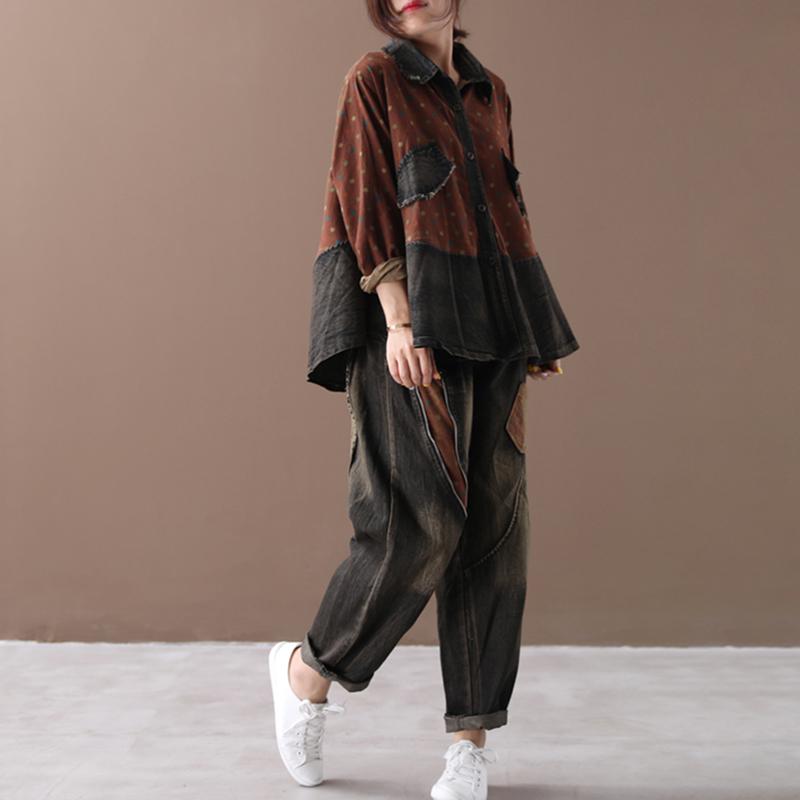 Retro Polka Dot Stitching Casual Suit