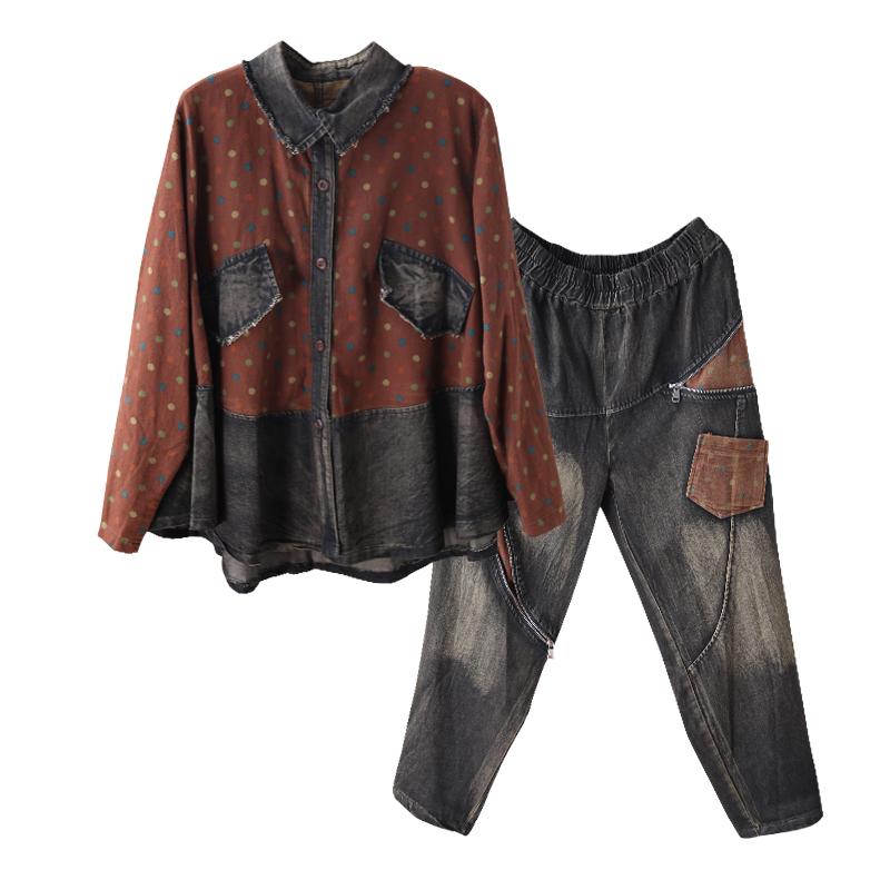 Retro Polka Dot Stitching Casual Suit