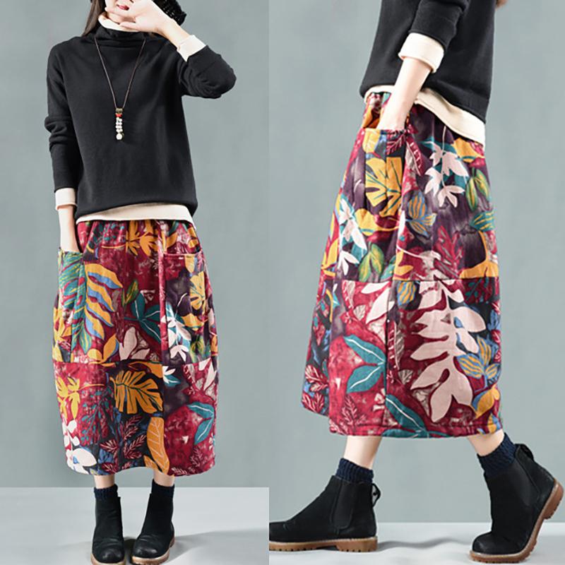 Retro Printed Thick Warm Skirt