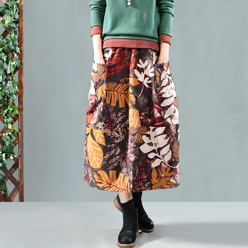 Retro Printed Thick Warm Skirt